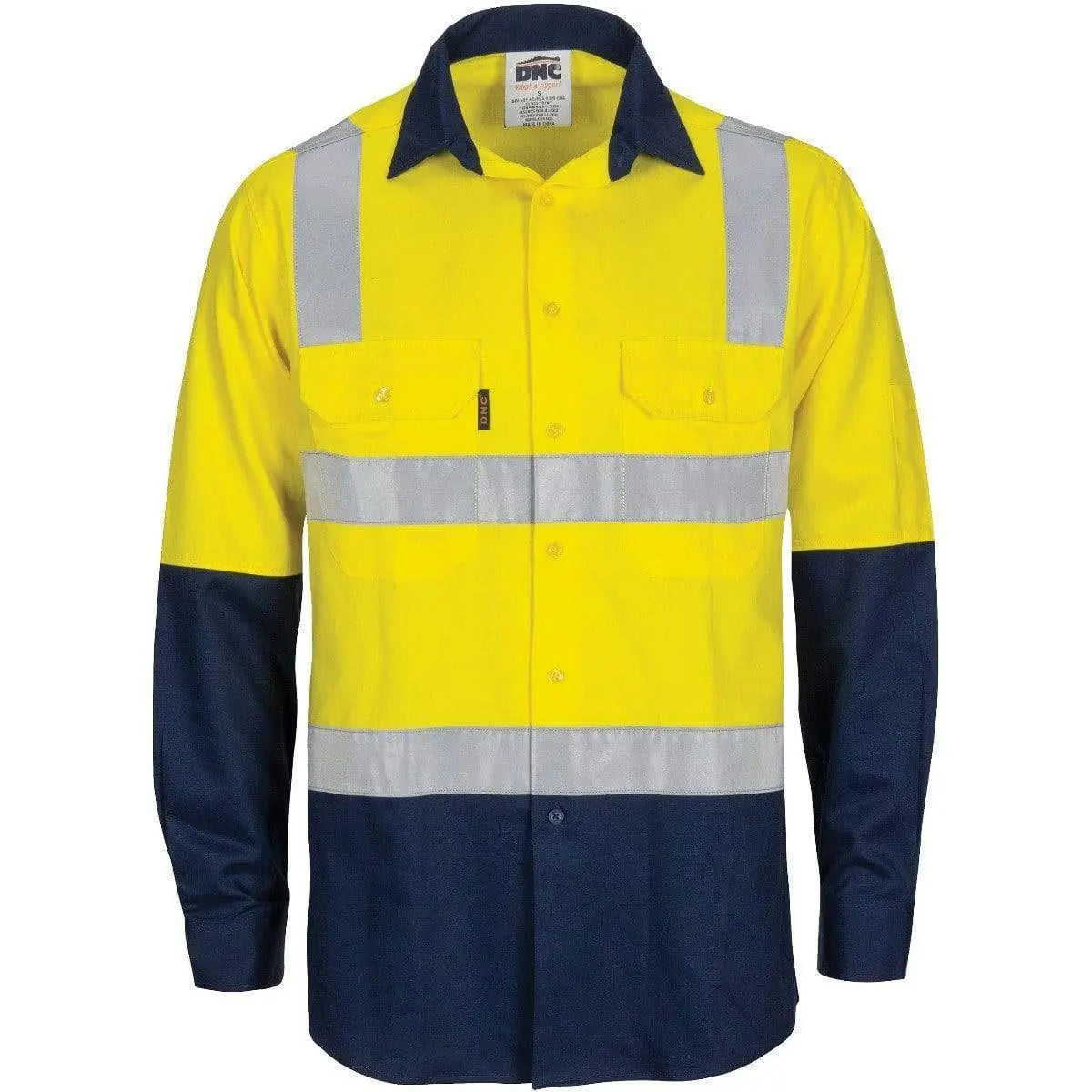 Dnc Workwear Hi-vis Two-tone Cool-breeze Long Sleeve Cotton Shirt With Hoop & Shoulder Csr Reflective Tape - 3747 Metro Workwear.